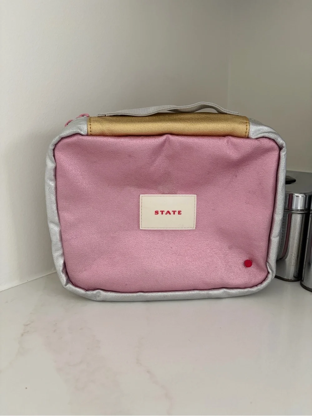 STATE Pink Metallic-Trim makeup bag